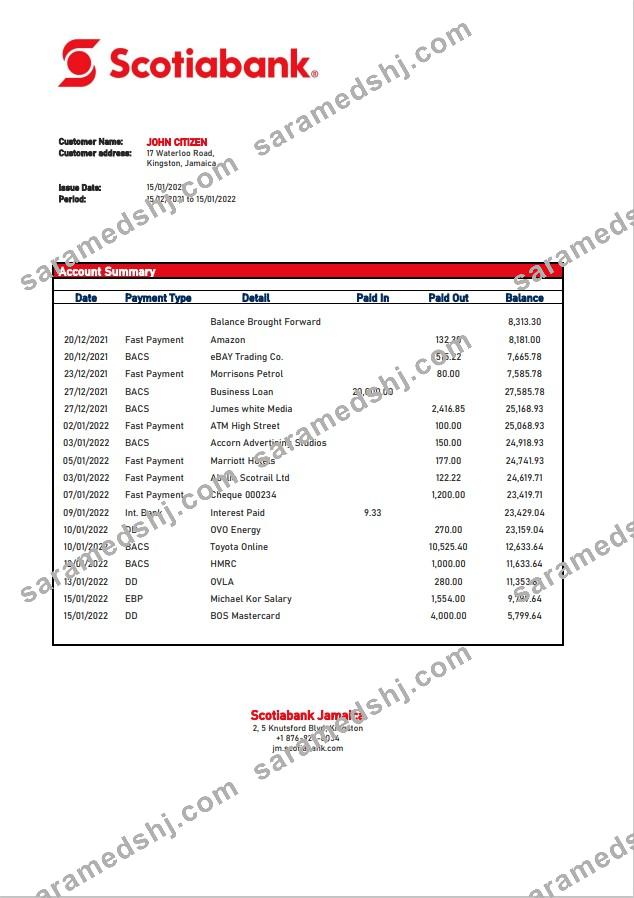 Jamaica Scotiabank statement